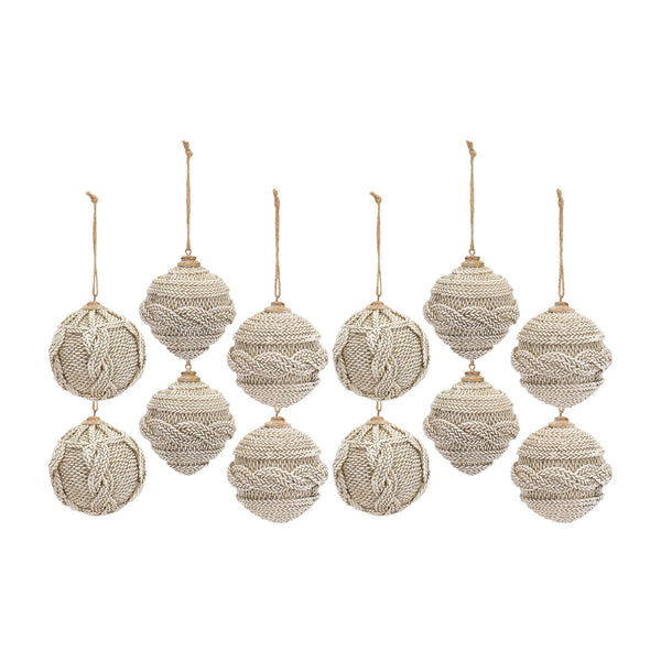 Beige Woven Sweater Design Ball Ornament (Set of 12)