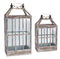 White Washed Wood Lantern with Ornate Metal (Set of 2)