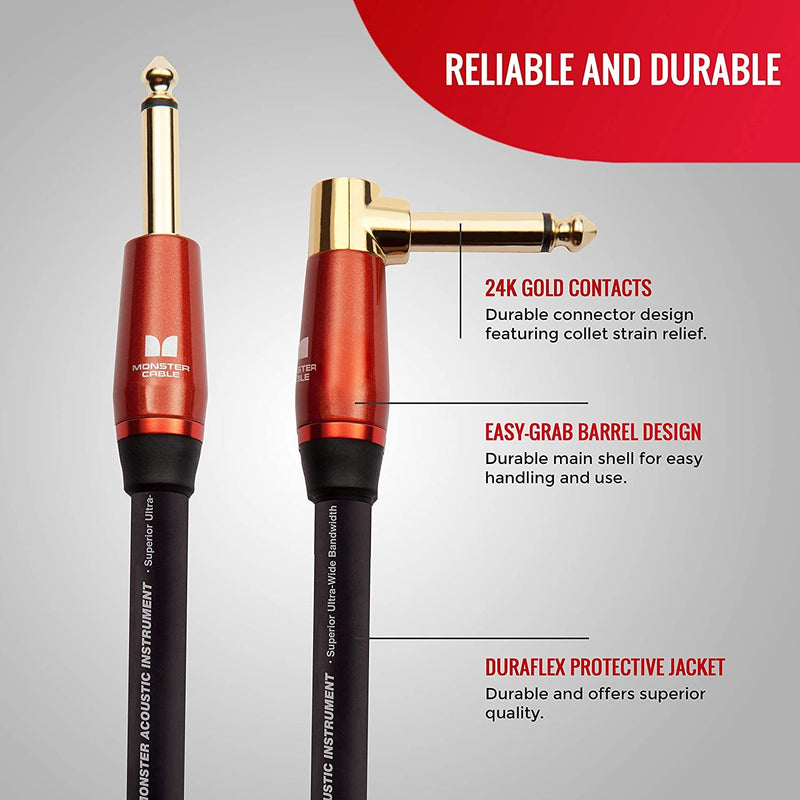 Monster Prolink 12' Acoustic Instrument Cable - Straight to Right Angle