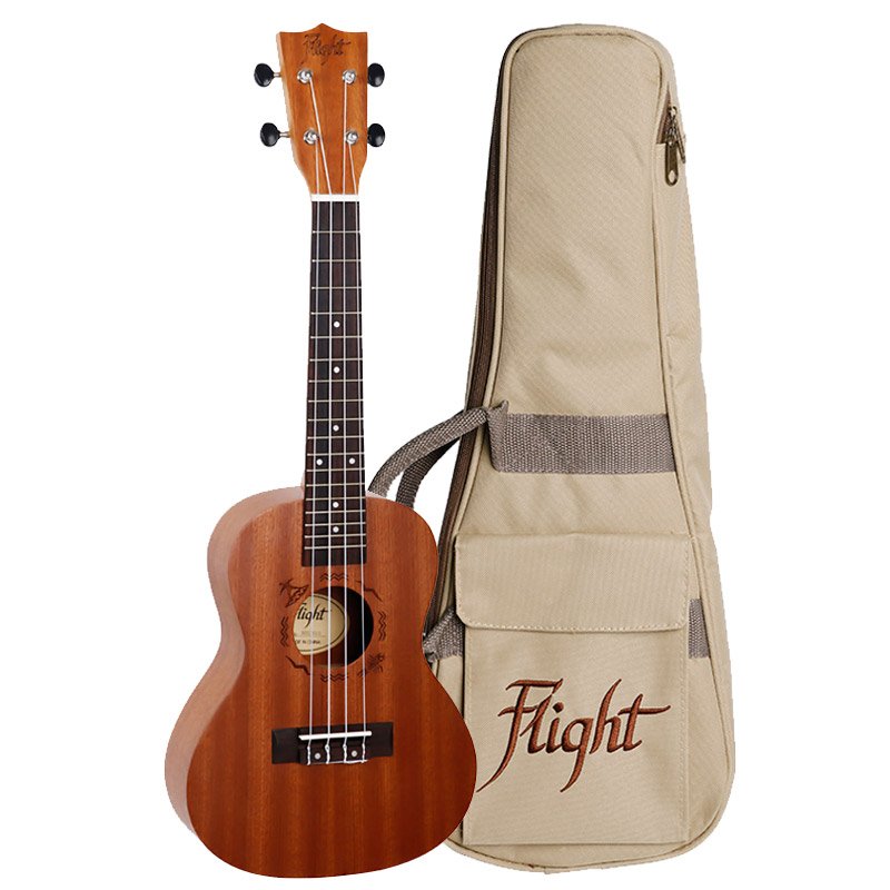 Flight Concert Acoustic Ukulele w/ Gig Bag - Engraved African Sapele - NUC310