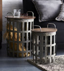 Metal and Wood Side Basket Tables (Set of 2)