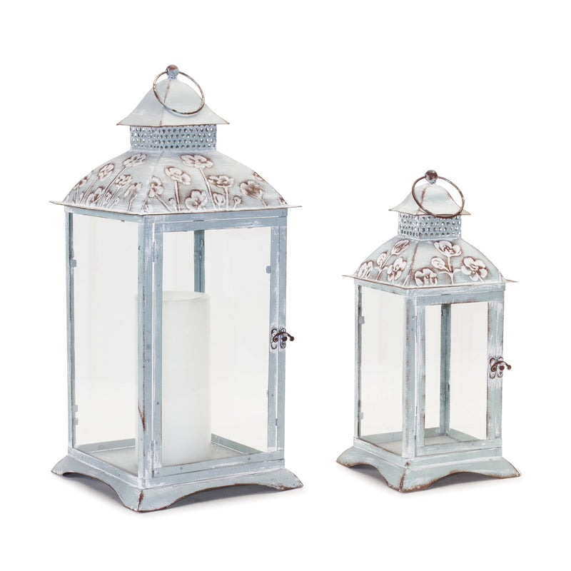 Floral Stamped Metal Lantern (Set of 2)