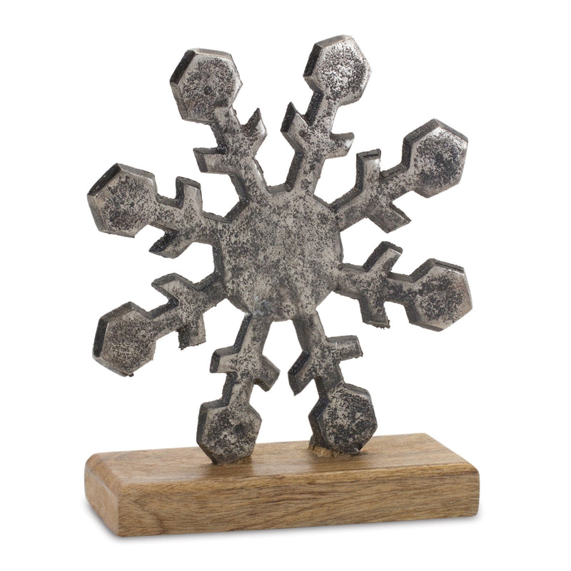 Metal Snowflake on Wood Base (Set of 6)