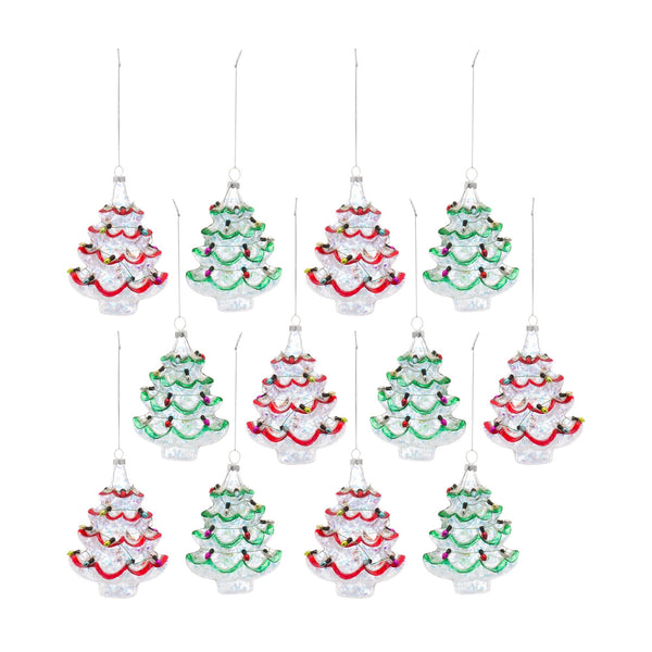 Glass Christmas Tree Ornament with Colored Lights String (Set of 12)