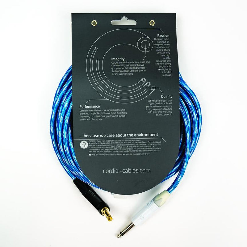 Cordial 10' "Sky" Textile Cable 1/4″ to 1/4″ Right Angle - CXI3RP-SKY-SILENT