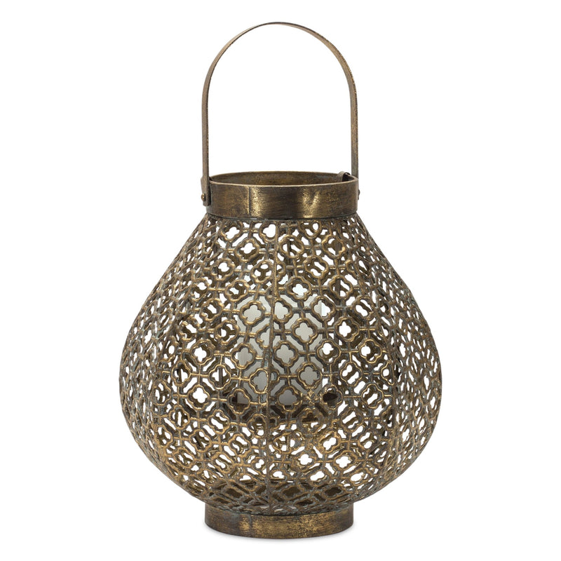 Ornate Bronze Metal Lantern with Handle