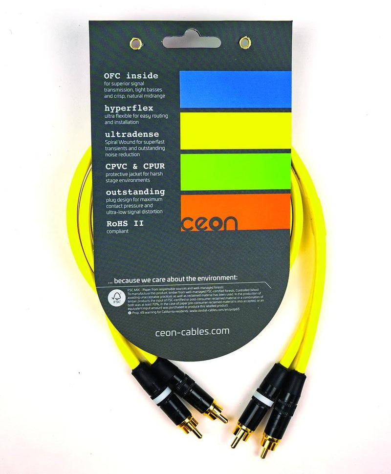 Cordial 10' DJ Dual - Stereo RCA to RCA - Neon Yellow - CEONDJRCA3Y