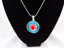 Hat Pendant Necklace - Surf Blue & Red - Hand Painted  - 28" Long Chain