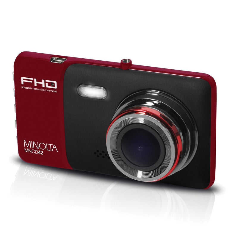 Minolta 1080p Full HD Dash Camera with 4-Inch LCD Screen (Red) MNCD42-R