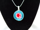 Hat Pendant Necklace - Surf Blue & Red - Hand Painted  - 28" Long Chain