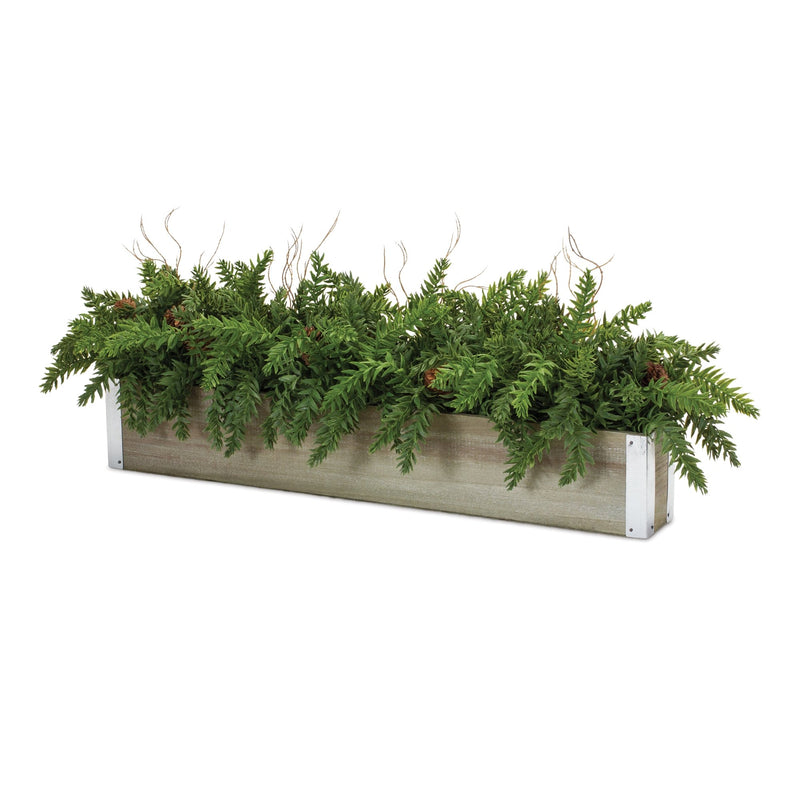 Winter Pine Centerpiece in Wood Planter 29"L