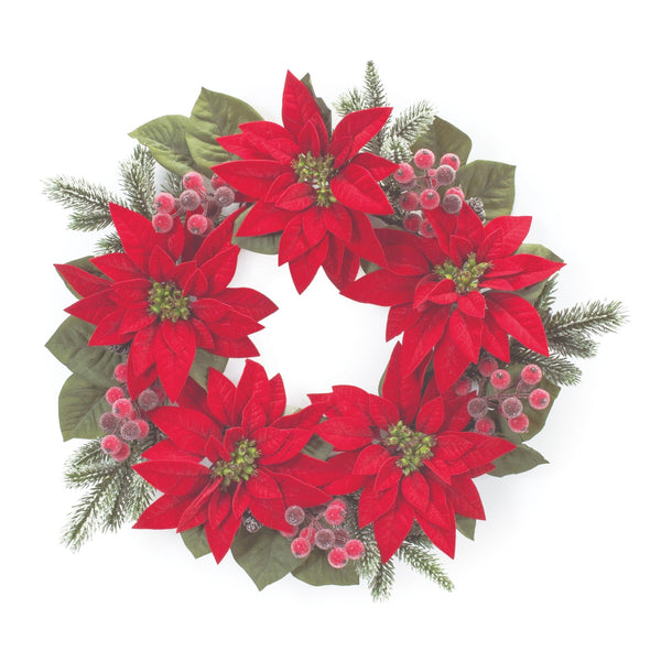 Poinsettia Flower Pine Wreath 24.5"D