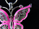 Butterfly Pendant Necklace - Pink Enamel w/ Rhinestone Crystals - 16" Fashion