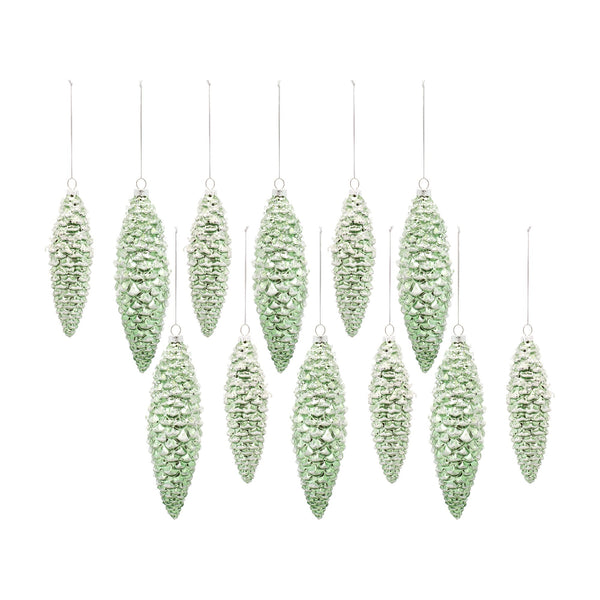 Green Frosted Pinecone Drop Ornament (Set of 12)