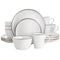 Elama Arthur 16 Piece Stoneware Dinnerware Set in Matte White w/ Gold Rim