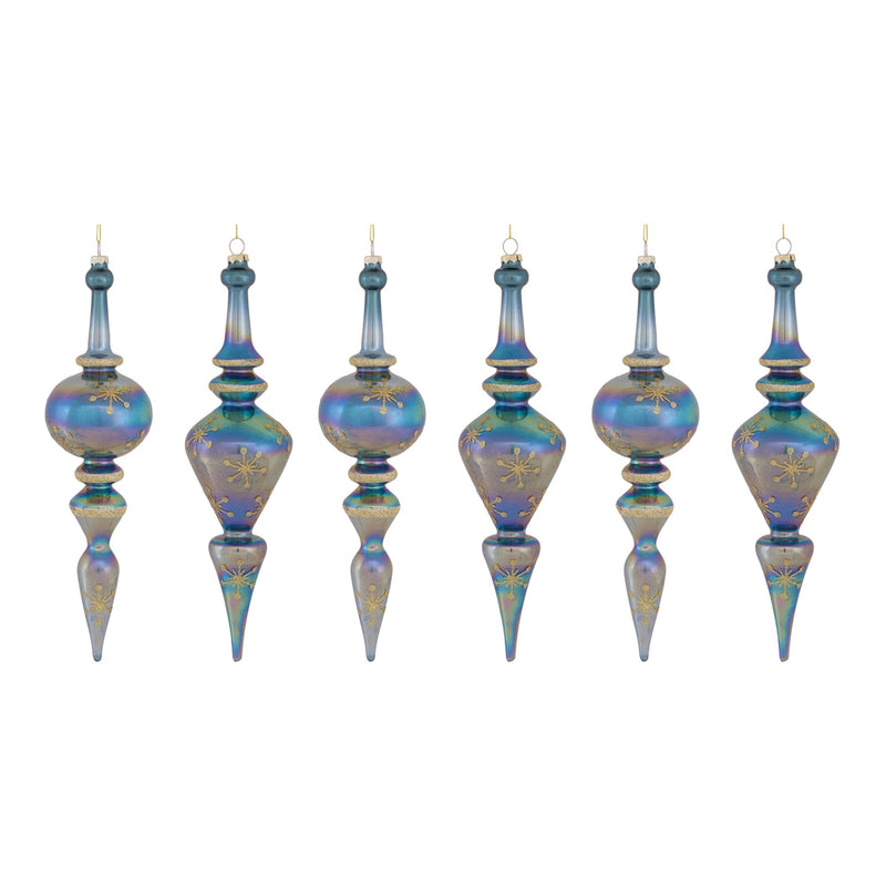 Irredescent Glass Finial Drop Ornament (Set of 6)