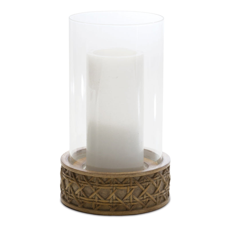 Wicker Design Candle Holder with Glass Hurricane (Set of 2)