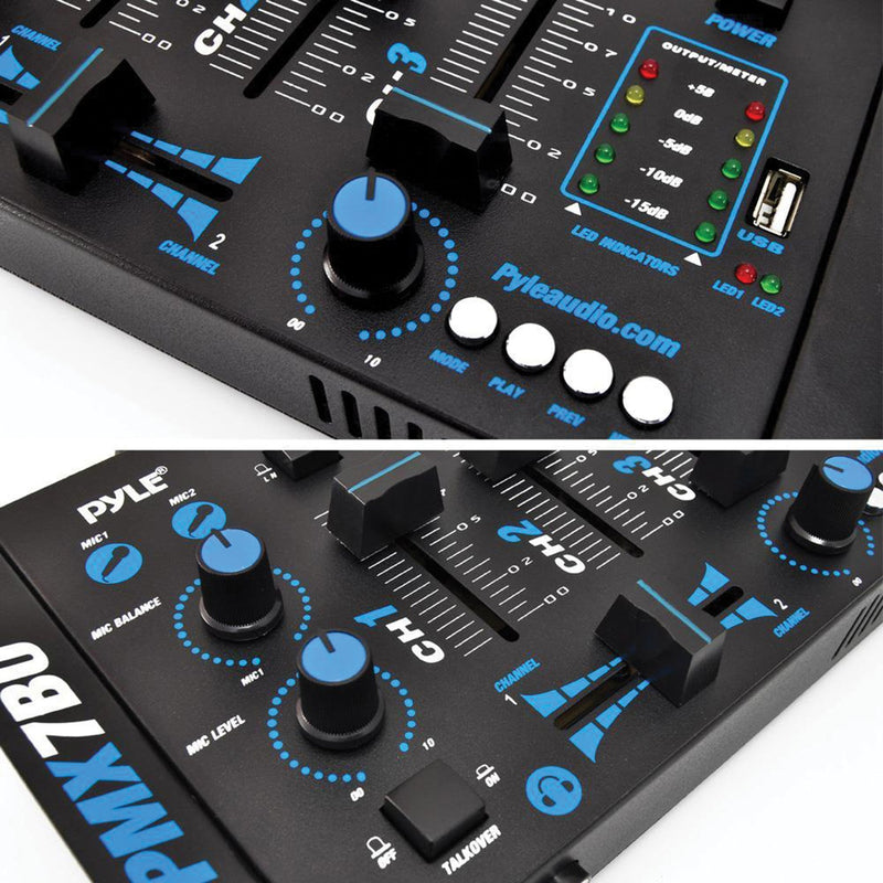 Pyle Pro PMX7BU 3-Channel Bluetooth DJ Audio Mixer