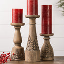 Rustic Carved Wood Design Candle Holder with Pine Trees (Set of 3)