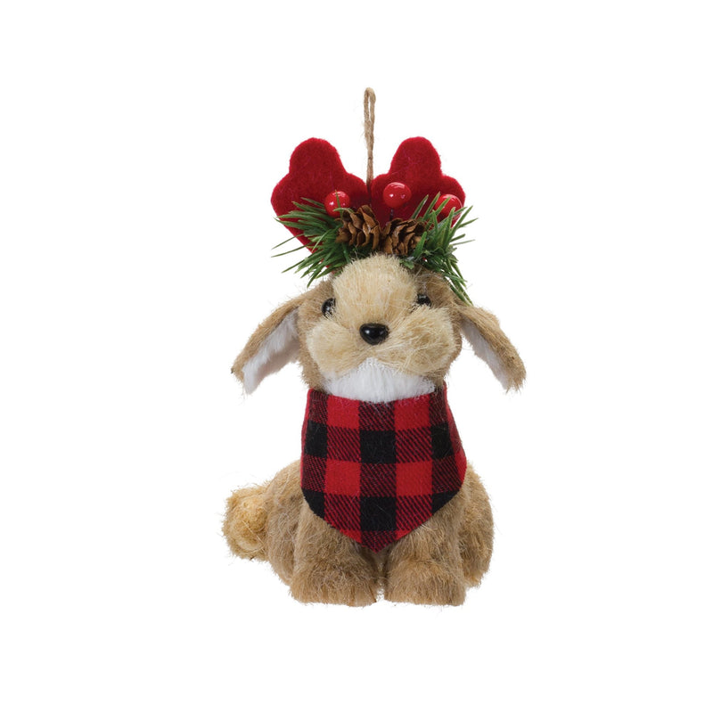 Plush Dog Ornament with Wool Accent (Set of 12)