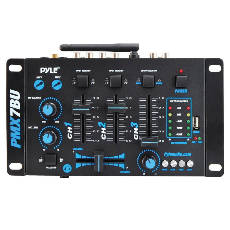 Pyle Pro PMX7BU 3-Channel Bluetooth DJ Audio Mixer