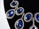 Statement Necklace Bib w/ Dark Blue Crystals & Rhinestones - Cocktail Wedding - 19" Elegant