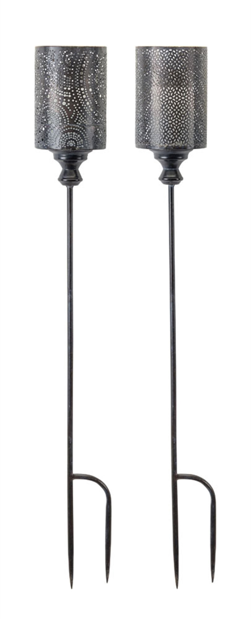 Black Punched Metal Candle Holder Garden Stake (Set of 4)