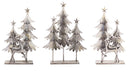 Silver Hammered Metal Deer with Trees Display (Set of 3)