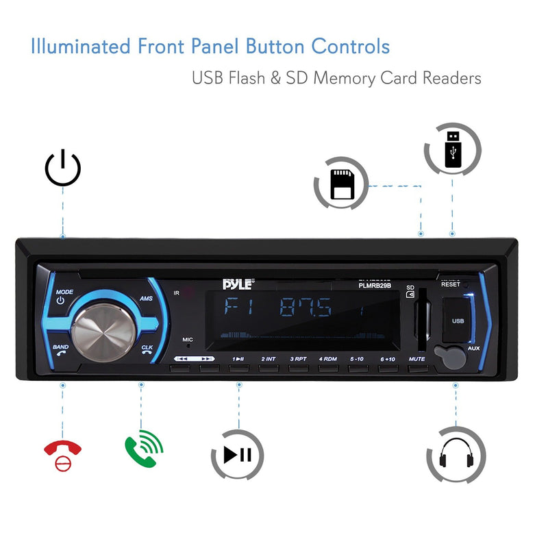 Pyle PLMRB29B Single-DIN In-Dash Digital Marine Stereo Receiver w/ Bluetooth