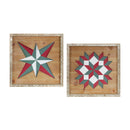 Wood Framed Vintage Quilt Square Wall Plaque (Set of 2)