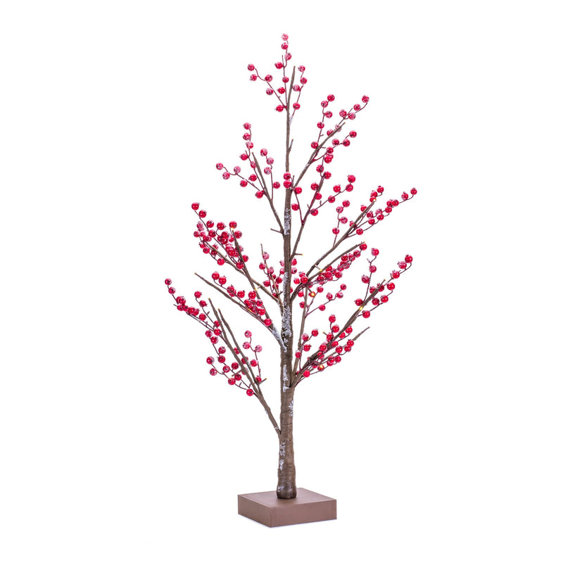 LED Lighted Frosted Berry Twig Tree with Base 38"H