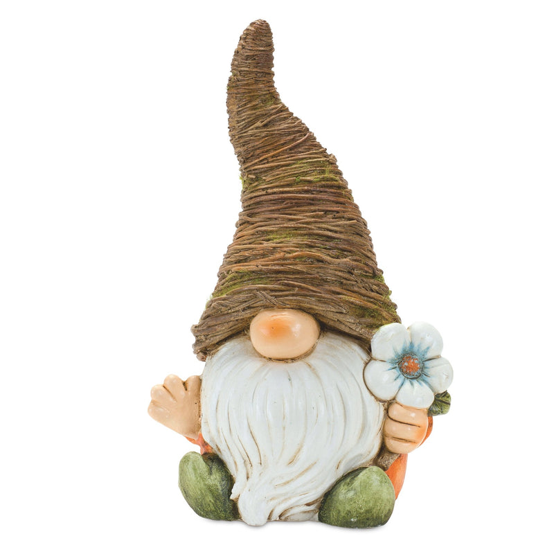 Distressed Garden Gnome Statue with Mushroom and Flower Accent (Set of 2)