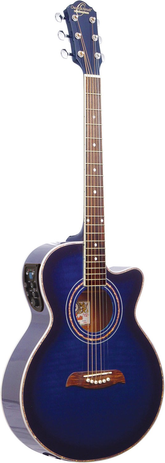 Oscar Schmidt Acoustic Electric Guitar - Flame Trans Blue - OG10CEFTBL