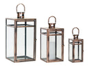 Contemporary Copper Metal Box Lantern (Set of 3)