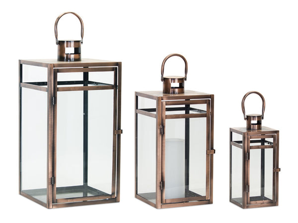 Contemporary Copper Metal Box Lantern (Set of 3)