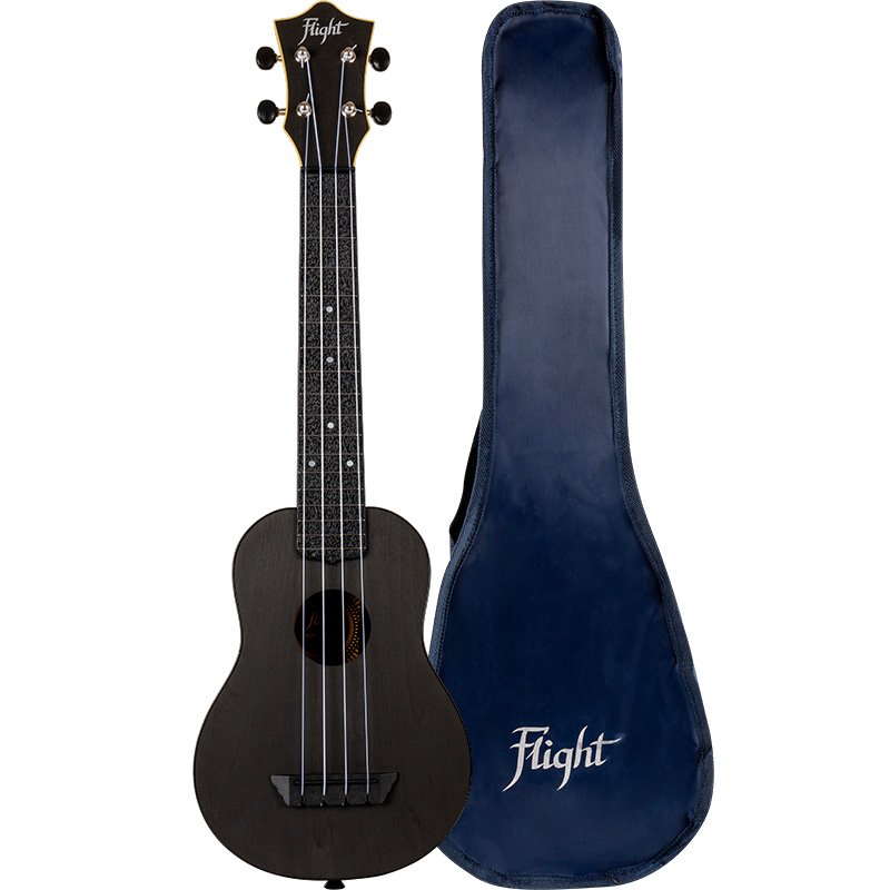 Flight Travel Concert Neck Soprano Ukulele w/ Gig Bag - Black - TUSL-35 BK