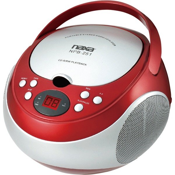 Naxa Portable CD Player with AM/FM Radio (Red) - NPB251RD