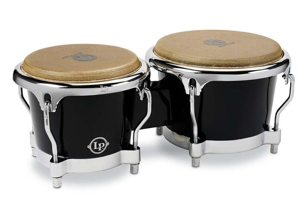 Latin Percussion LP200XF-BK 7 1/4" & 8 5/8" Fiberglass Bongos - Black w/ Chrome