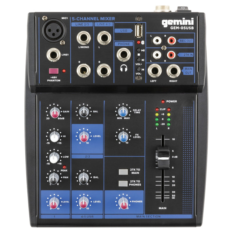 Gemini 5 Channels Compact Bluetooth Audio Mixer - GEM-05USB